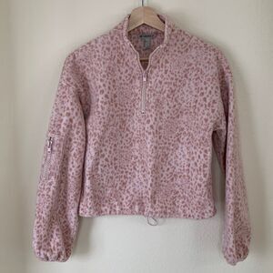 Pink‎ Cheetah Print forever 21 cropped quarter-zip fleece sweatshirt small